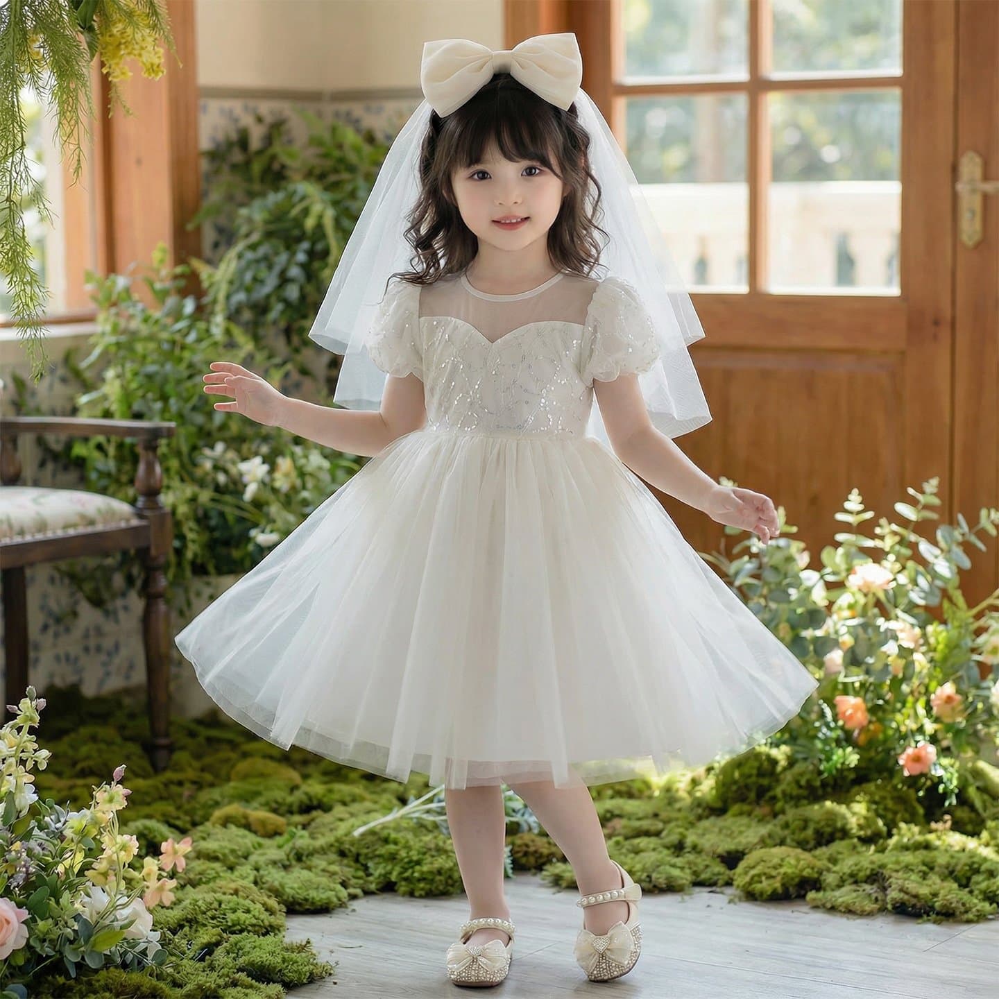 Girls host dress, wedding piano performance dress, children's high-end light luxury niche princess dress, flower girl dress