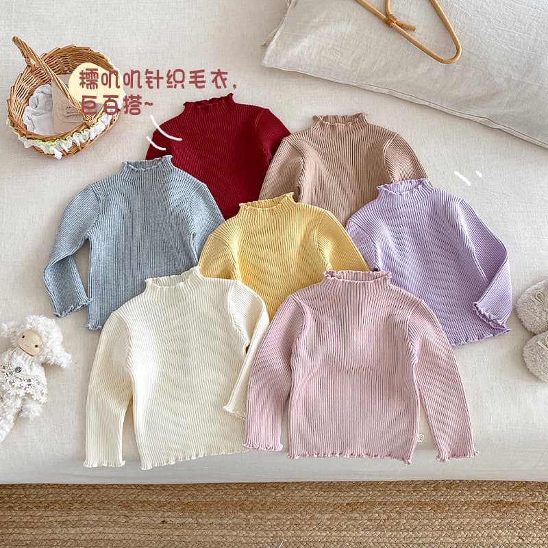 Girls' Solid Color Thickened Sweater, 2025 New Style, Winter Baby Chic Minimalist Knit Pullover, Children's Innerwear Trendy