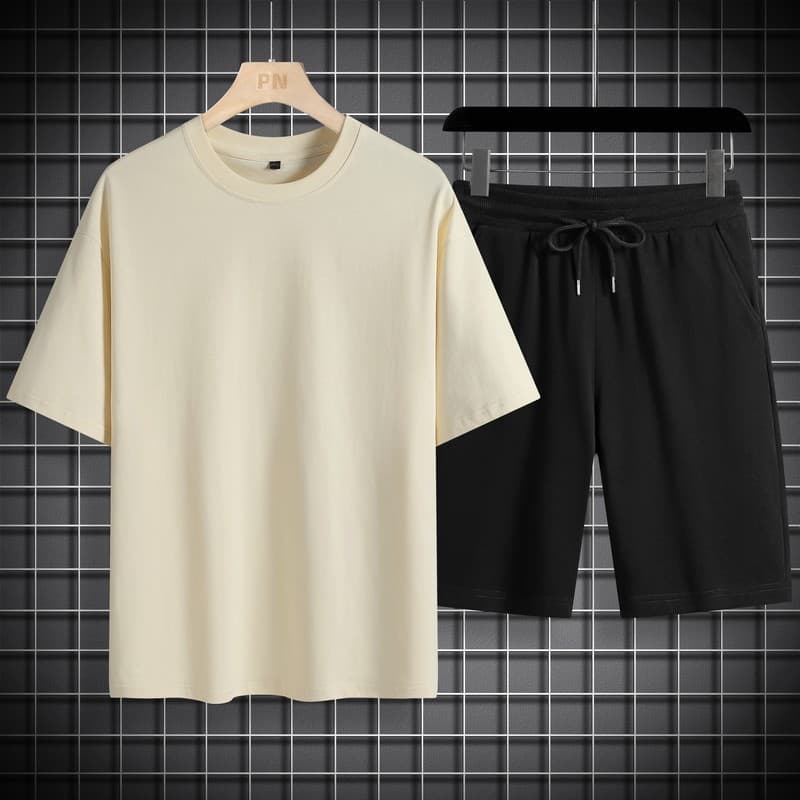 High-Quality Men's T-Shirt 2026 Summer Heavyweight 230g Ice Silk Solid Color Short Sleeve Shorts Set Top