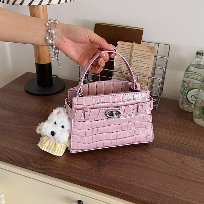 2026 New Premium Korean-Style Square Bag for Women Crocodile Texture Handheld Crossbody Bag Pink Fashion Versatile Shoulder Bag