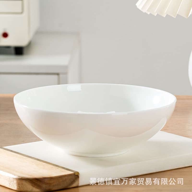 Jingdezhen pure white Chinese bone china bowl, large noodle bowl, salad bowl, shallow bowl, bone china material