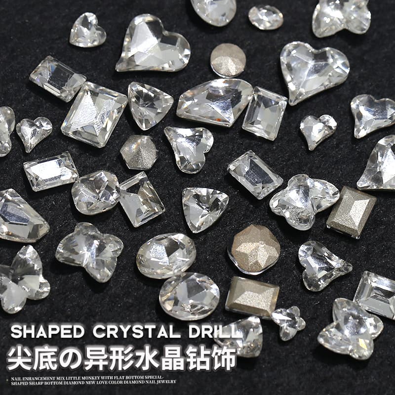 Transparent crystal white nail diamond ornaments super flash love fat square ax crystal glass pointed base diamond nail art jewelry wholesale