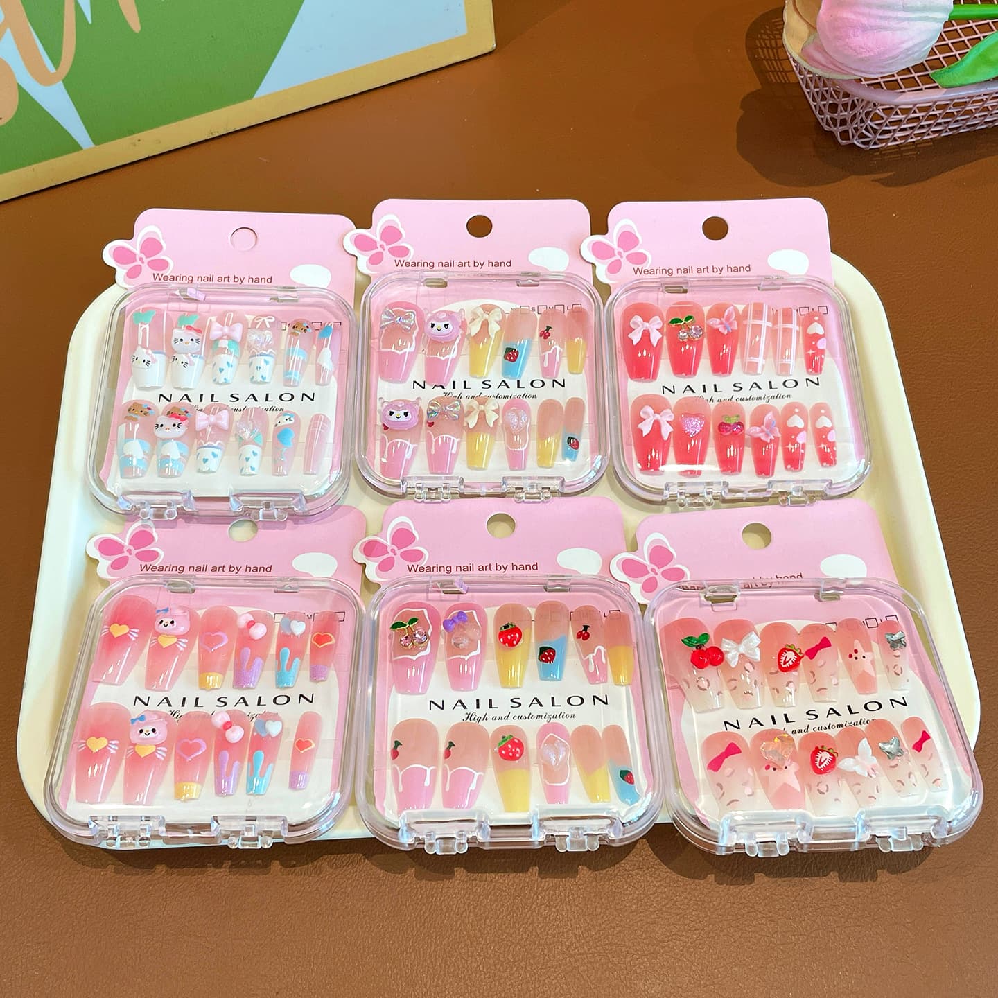 Cartoon Children's Wearable Nails Long Style Brightening Girl Nail Stickers 2025 New Medium and Big Girl Nail Art Stickers