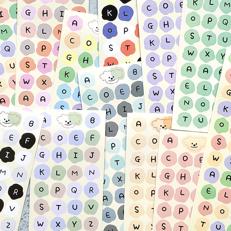 Korean ins color letter sticker set English color round number mark sticker handbook diy decorative sticker