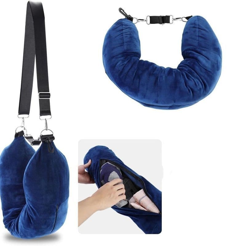 New Travel Head Pillow, Soft Plush Fillable with Clothes, Multifunctional Portable U-shaped Pillowcase for Outdoors