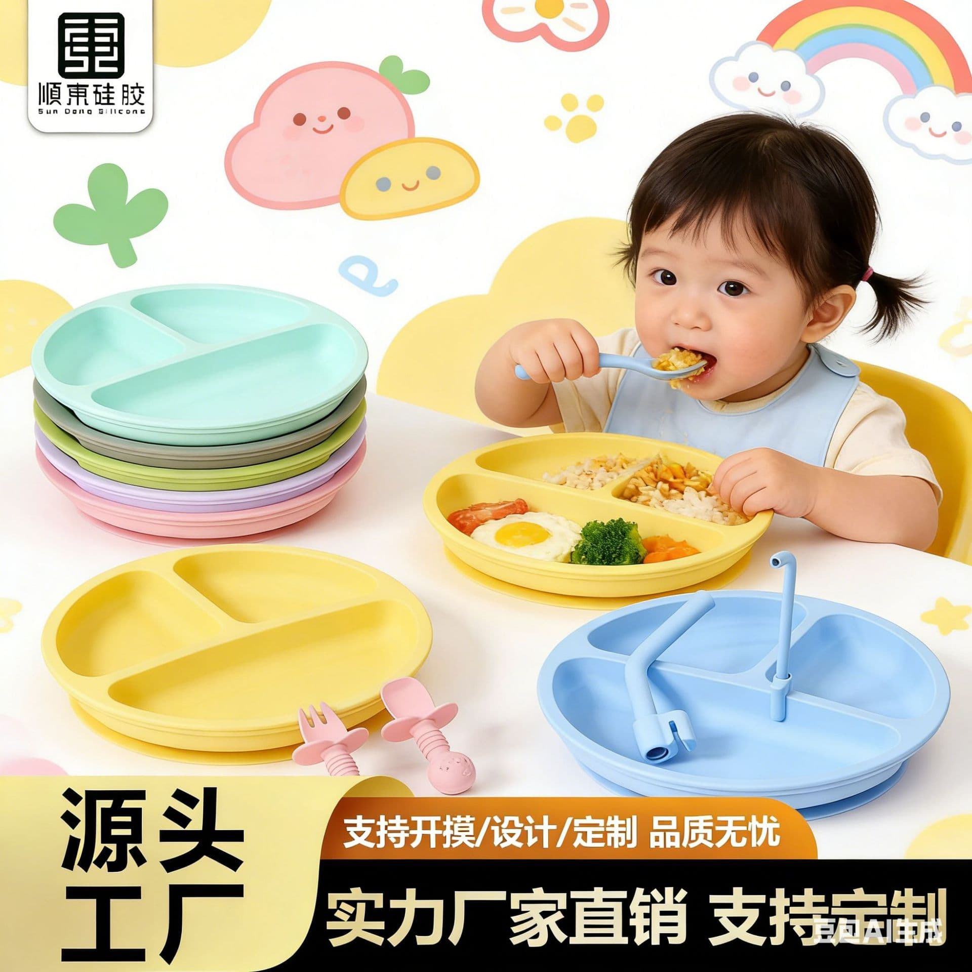 Baby Silicone Plate, Infant Food-Grade Suction Plate for Self-Feeding, Integrated Children's Tableware