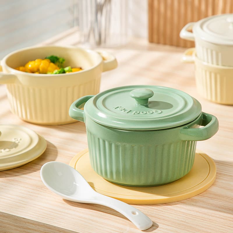 Ins style ceramic stew pot water-proof stew household small crock pot with lid simmer soup pot steamed vegetable egg custard special bowl