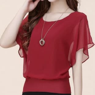 2024 New Summer Round Neck Short Sleeve Loose Fashion Chiffon Plus Size Base Top for Women