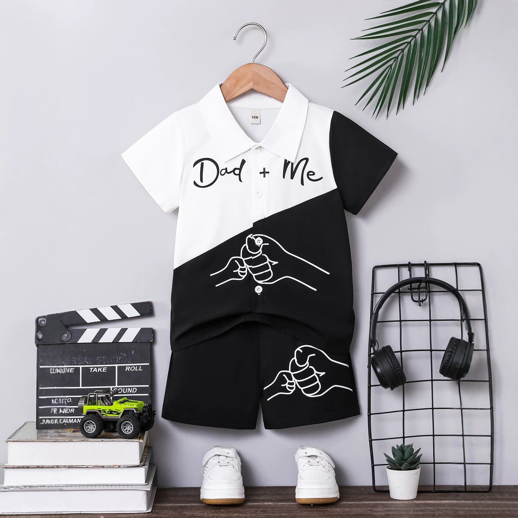 Boys' Summer New Color-Block Short Sleeve Shirt and Shorts Set Casual Sporty Letter Print Fashion Style