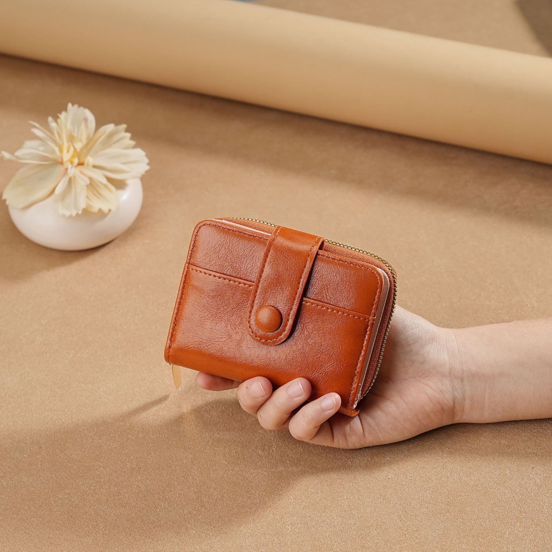 Cross-border new zipper coin purse short wallet women's fashion solid color litchi pattern multi-card slot wallet wallet