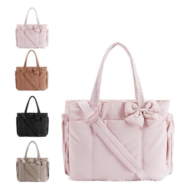 In Stock Tote Bag Bow Yoga Bag Winter New Embroidered Plaid Space Bag Padded Single Shoulder Tote Bag
