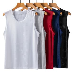 Men's Ice Silk Mesh Vest Summer Thin Slim Fit Fitness Sports Sleeveless Undershirt Drop Shipping Wholesale