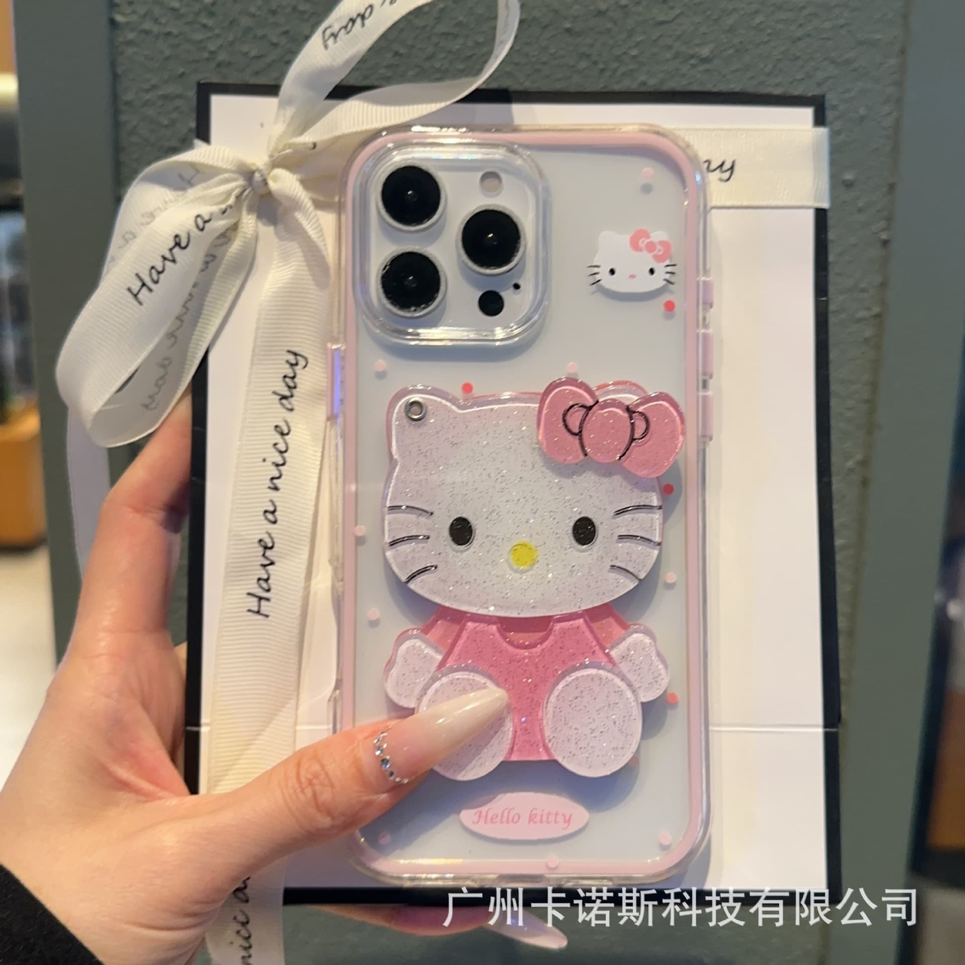 White Jelly IMD Polka Dot KT Cat Mirror Transparent Compatible with iPhone 17 Pro Max/16 Pro Phone Case Cute 11