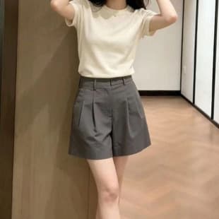 Summer Thin Set Women New Trendy Casual Short Sleeve T-Shirt Gray Loose Wide Leg Shorts Two-Piece Set