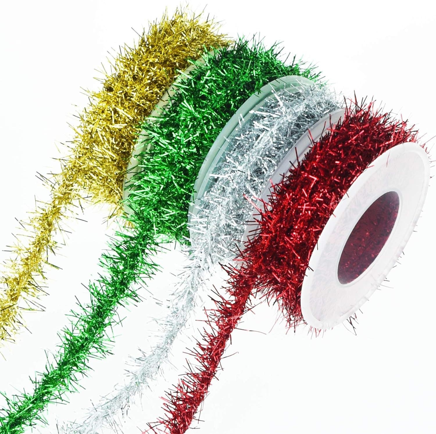 4 rolls of Christmas Tinsel Ribbon Metal Wire Garland Tinsel Garland Metallic Glitter Ribbon