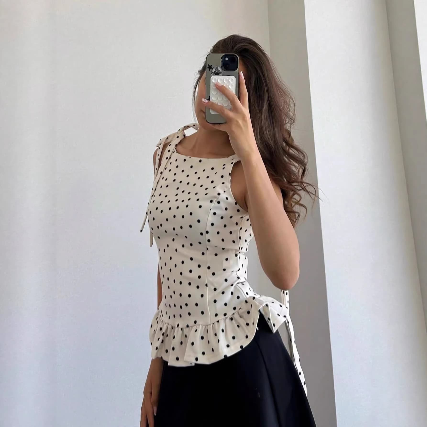2026 Summer New European and American Cross-Border Tops Round Neck Polka Dot Print Slim Fit Versatile Slimming Hot Girl Tank Top