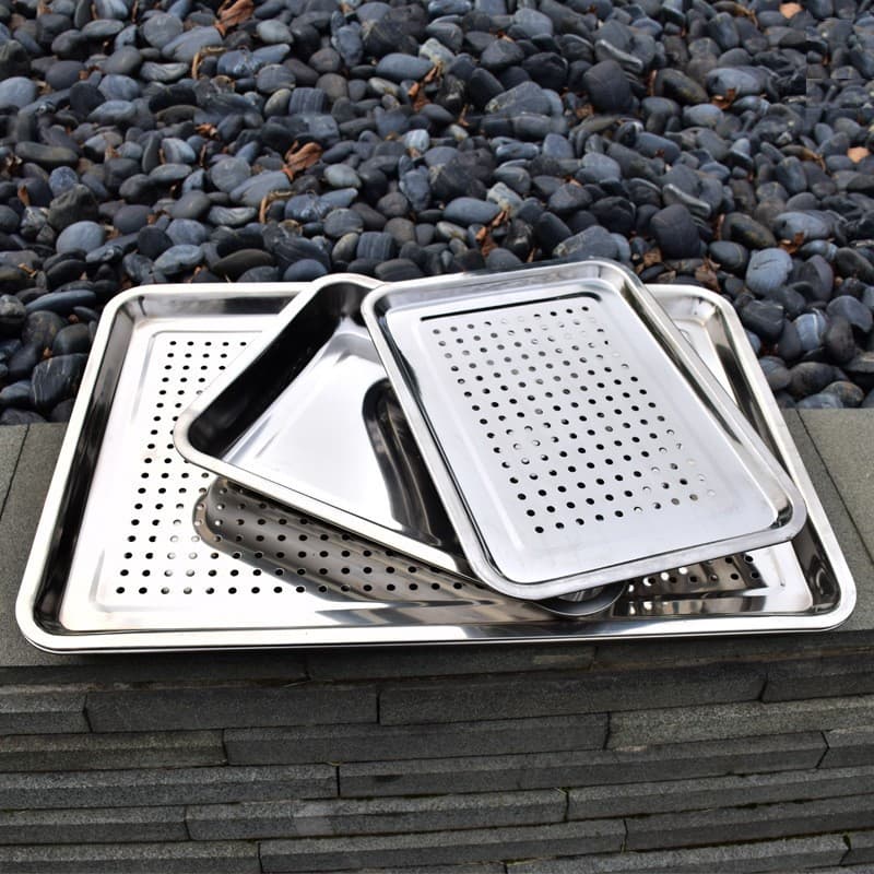 Thickened Punched Tea Tray Two-Layer Set Stainless Steel Leak-Proof Tray Water Filter Tray Drain Tray Anti-Slip