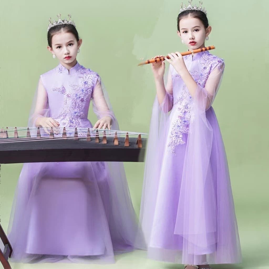 Girls' Guzheng Costume 2026 Spring New Purple Chinese Style Flowing Folk Music Performance Costume Children's Ancient Style Fairy Hanfu