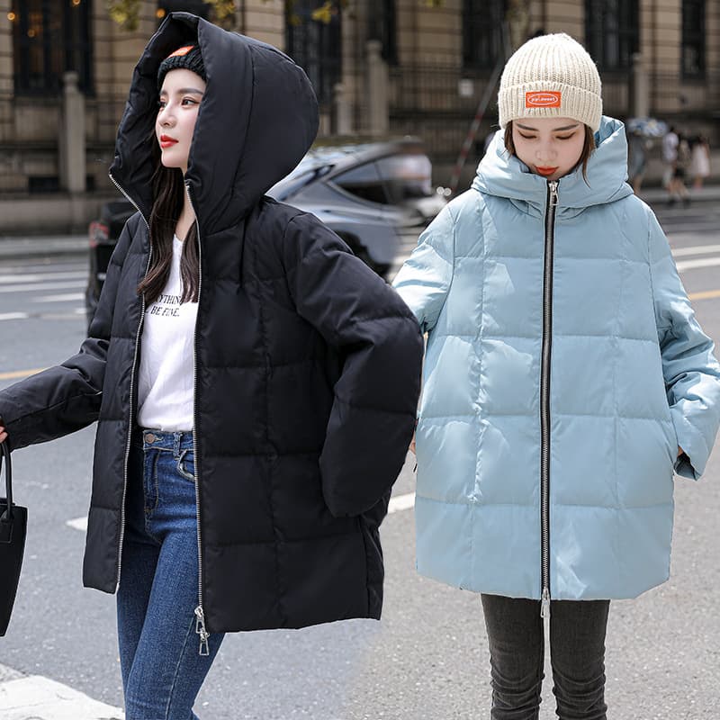 Drop shipping available for 2024 winter basic plus-size loose-fitting mid-length hooded white duck down jacket (200 lbs) for women, size 185cm.