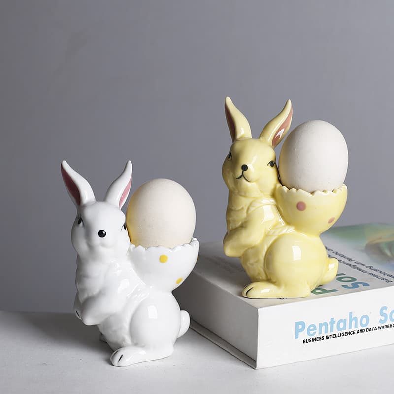 Cross-border Nordic style Easter hand-painted ceramic cartoon egg-carrying bunny cup egg tray home decoration ornament