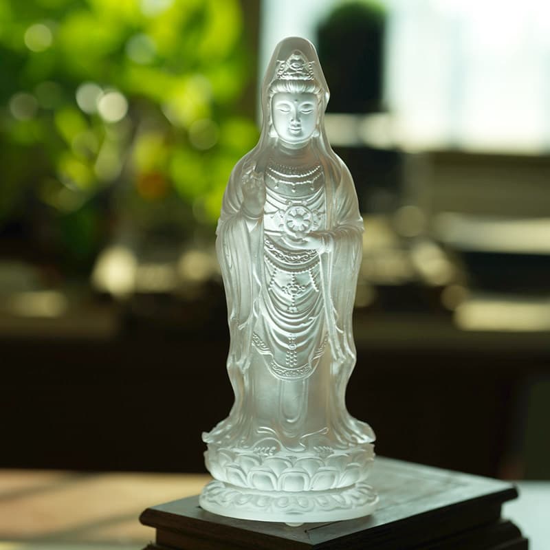 Putuo Mountain South Sea Guanyin Statue Lotus Standing Statue Large Colored Glaze Guanyin Bodhisattva Buddha Statue for Home Indoor Use