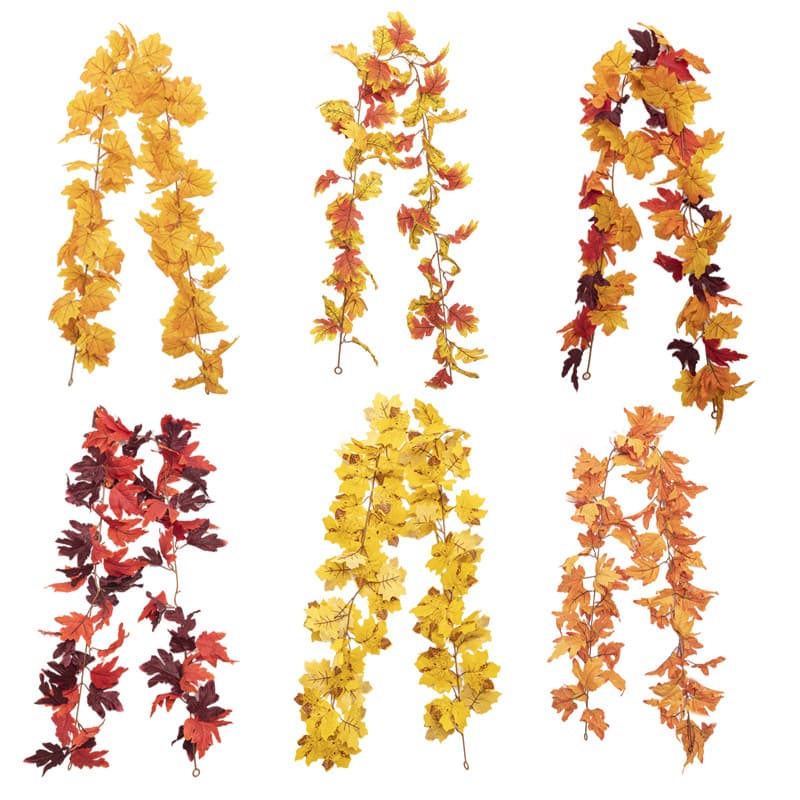 Artificial Red Maple Leaf Vine Halloween Themed Hanging Ceiling Decoration, Faux Plant Foliage, Plastic Vine for Wall Decor