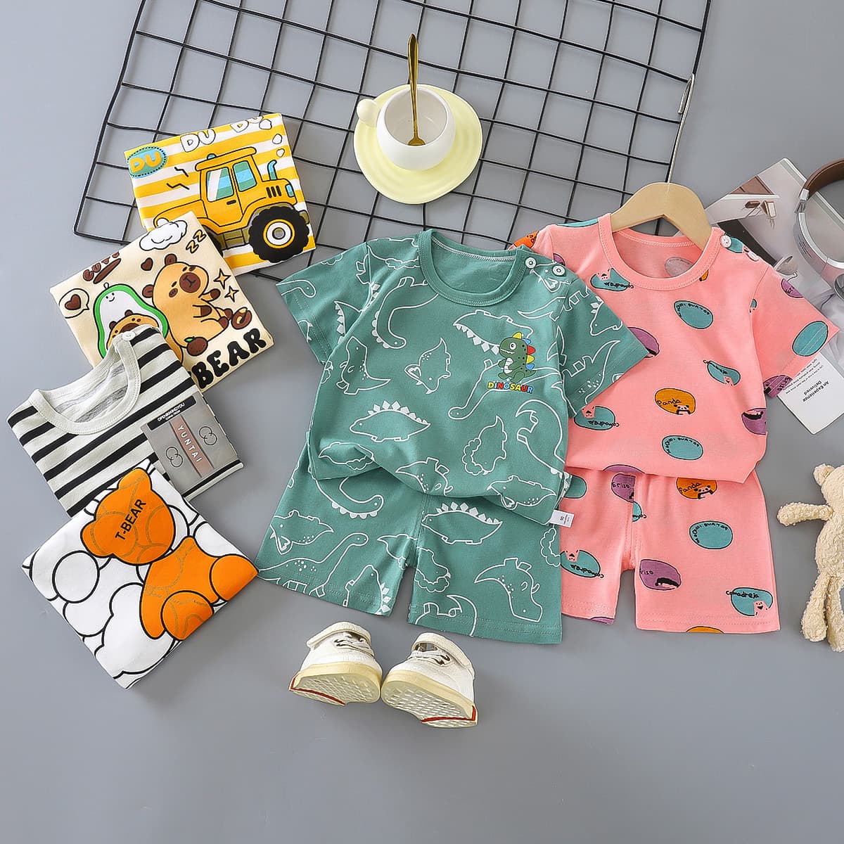 Pure Cotton Children's Short Sleeve Set Baby Summer Kids Girls Shorts Boys T-Shirt Infant Clothes Summer Wholesale