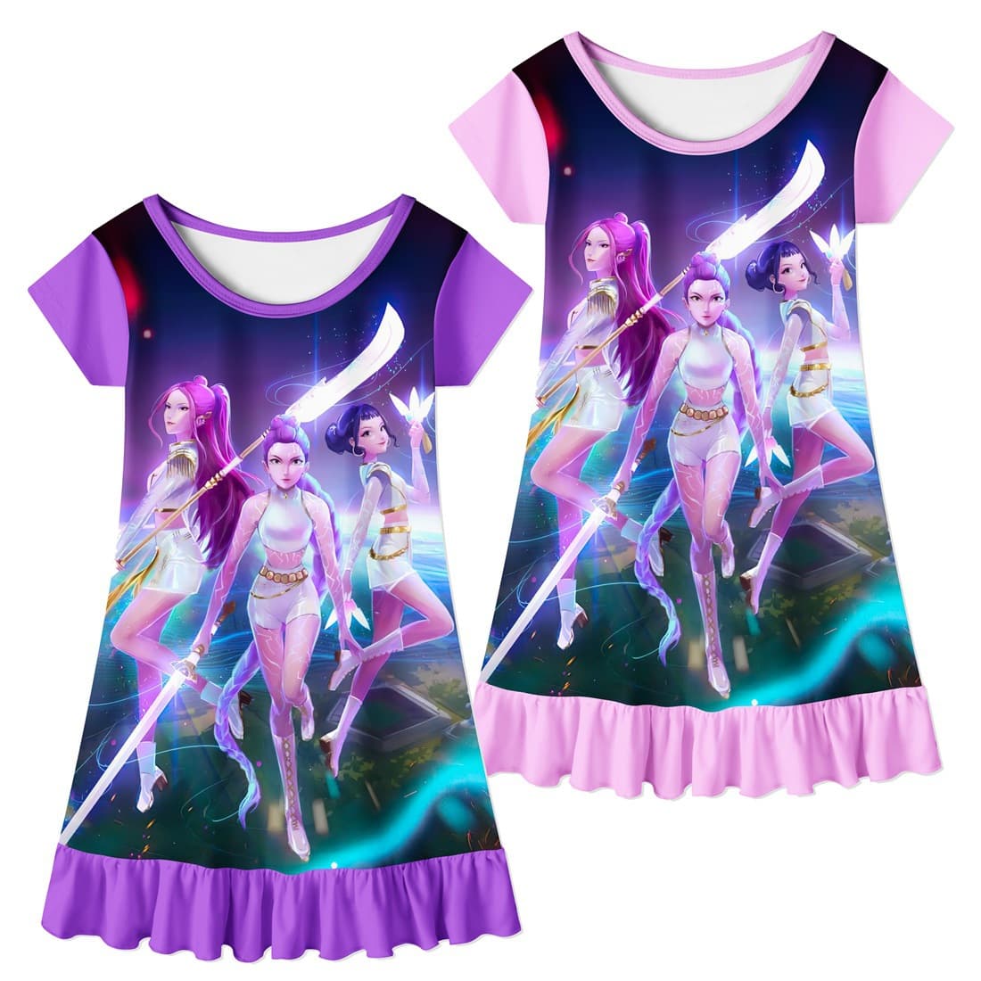 2025 Children's Summer Thin Short-Sleeved Nightgown, K-POP Witch Hunter Girls Cartoon Girls' Nightgown DG179