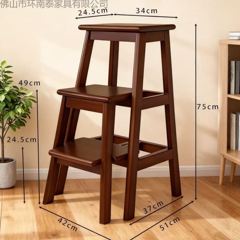 Step Stool Household Folding Ladder Two-Step Stool Stepping Stool Height-Adjustable Stool Climbing Ladder Solid Wood Three-Step Ladder