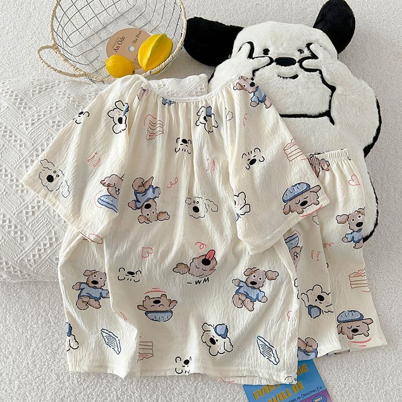 Factory Wholesale Cloud Cotton Pajamas for Women Summer Short-Sleeved Shorts Thin Style Can Be Worn Outside Cartoon Cute Home Clothes Set
