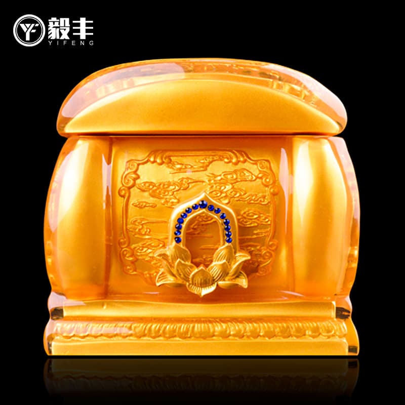 Factory Wholesale Urns Crystal Sicilian Brick Carving Gold High-end Urns Funeral Grave Relocation Men's and Women's Longevity Boxes Coffins