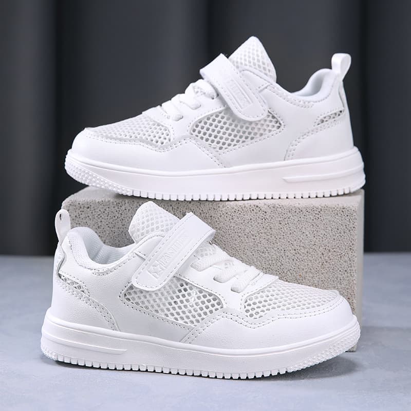 Summer Casual Board Shoes, Breathable Kids' White Shoes, New Low-Top Boys' Leather and Mesh Sports Shoes, Factory Custom