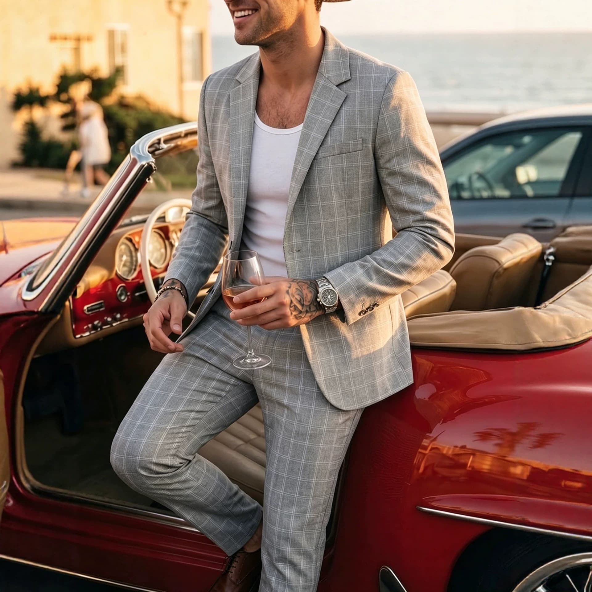 2026 Cross-border European and American Men's Plaid Light Business Suit Formal Wear Commuter Casual Men's Suit Set 250804