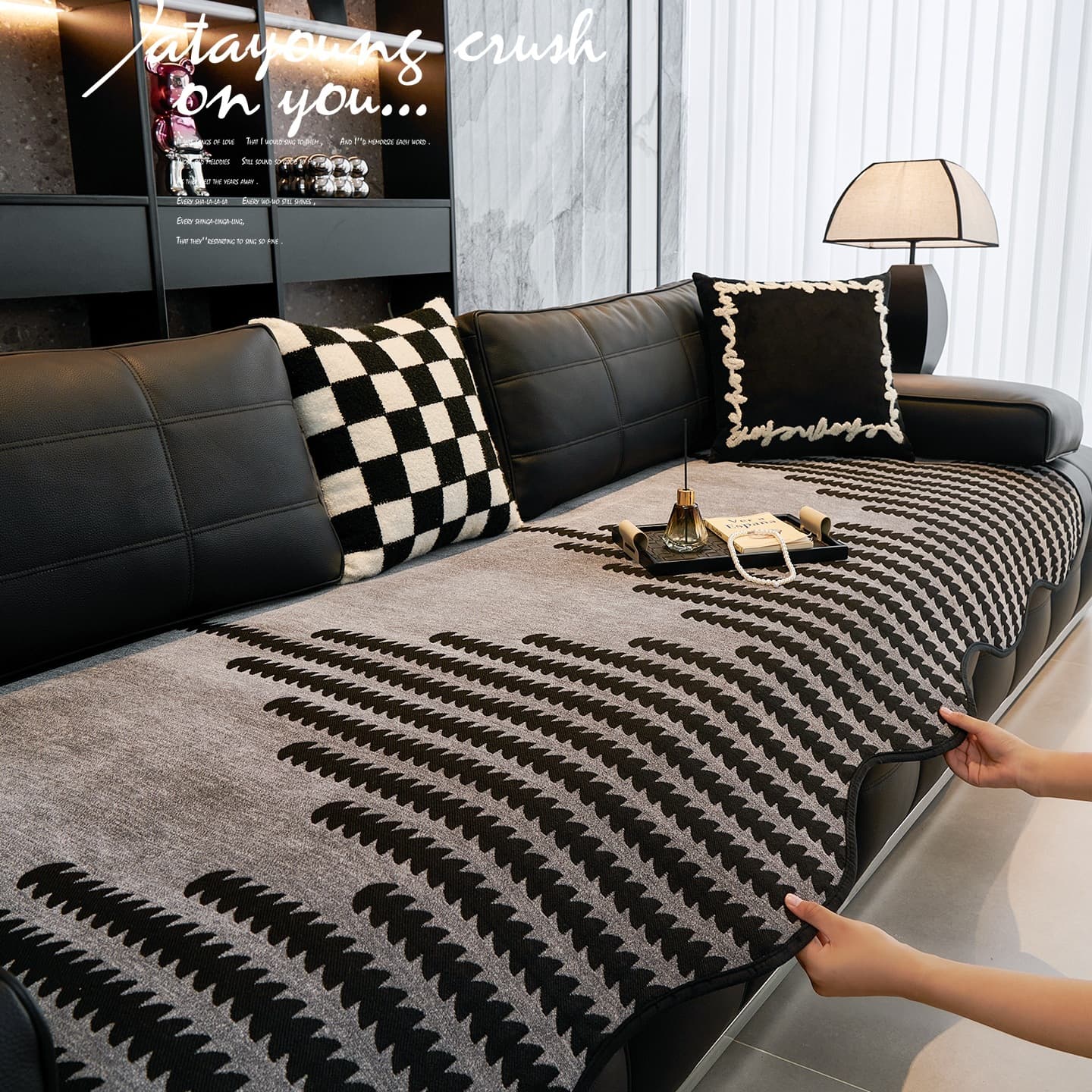 Faux Leather Sofa Cushion Cover, All-Season Universal 2025 New Autumn Winter Fixed Non-Slip Straight Row Seat Pad Cover