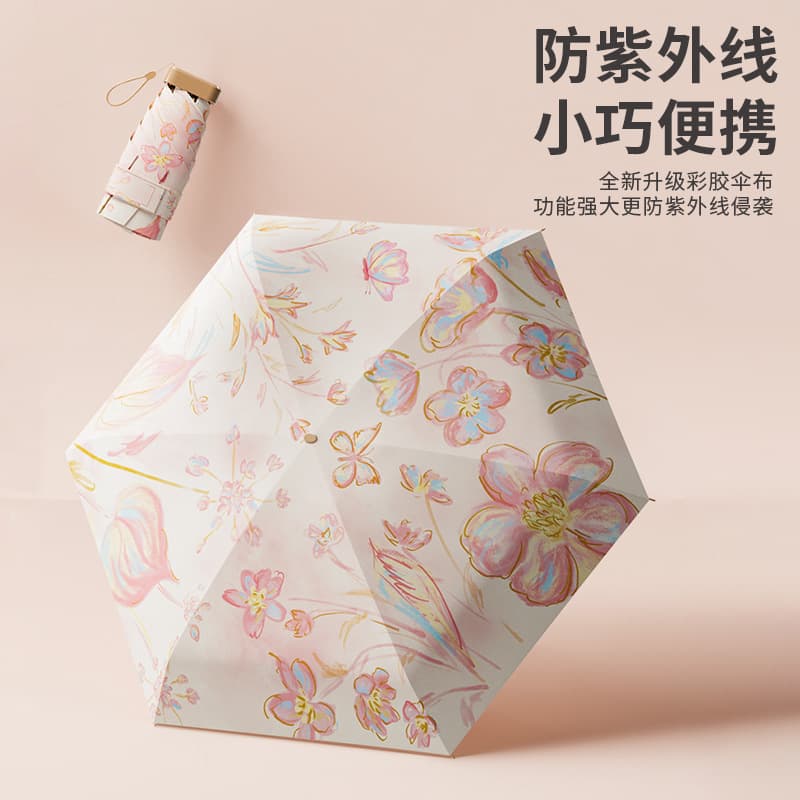 Mini Foldable Umbrella, UV-Proof, Sun and Rain Dual-Use, Thickened Portable Sunshade Umbrella for Women, Flat Design