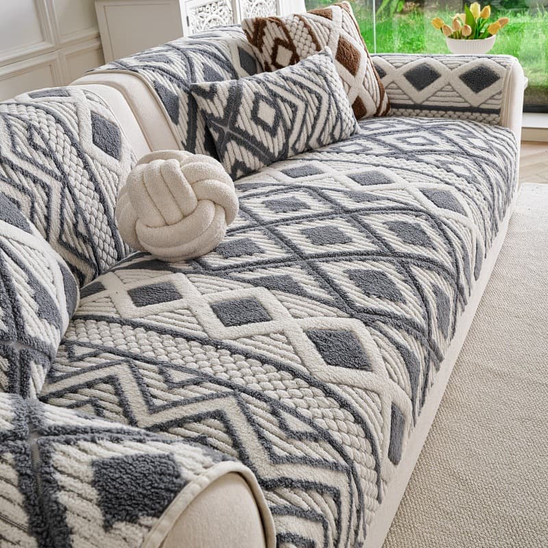 Cross-border Two-tone Plush Sofa Pad, New Winter Anti-slip Full Cover Sofa Cloth, Cushion Cover, All-inclusive
