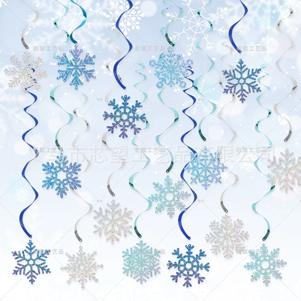 2025 Holographic Multicolor Snowflake Swirl Pendants, Christmas Party Snowflake Spirals, Winter Theme Snowflake Banner