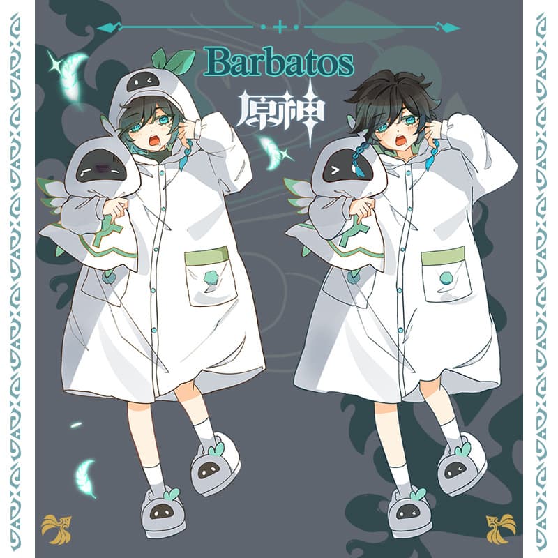 Genshin Impact Venti-themed cosplay everyday fleece-lined loungewear/pajamas, anime-style clothing.