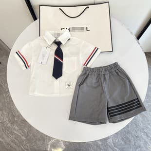 2025 Summer New Preppy Style Boy Set Short Sleeve Shirt + Shorts Handsome Two-Piece Boy Cool Trendy Wear