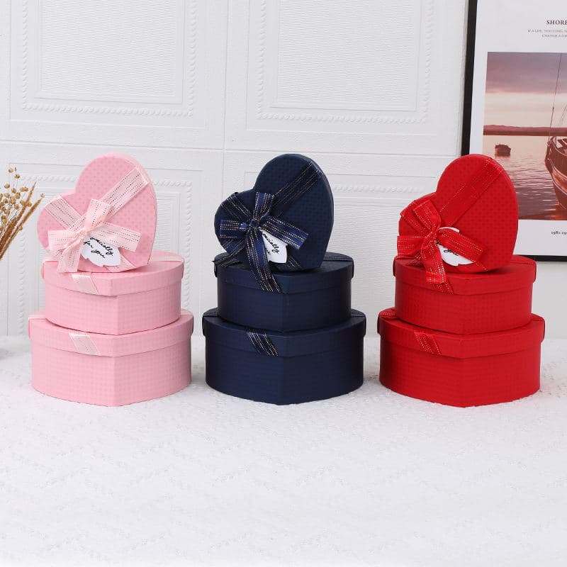 Bow Heart-Shaped Three-Piece Gift Box New Peach Heart Candy Shop Gift Box Wholesale
