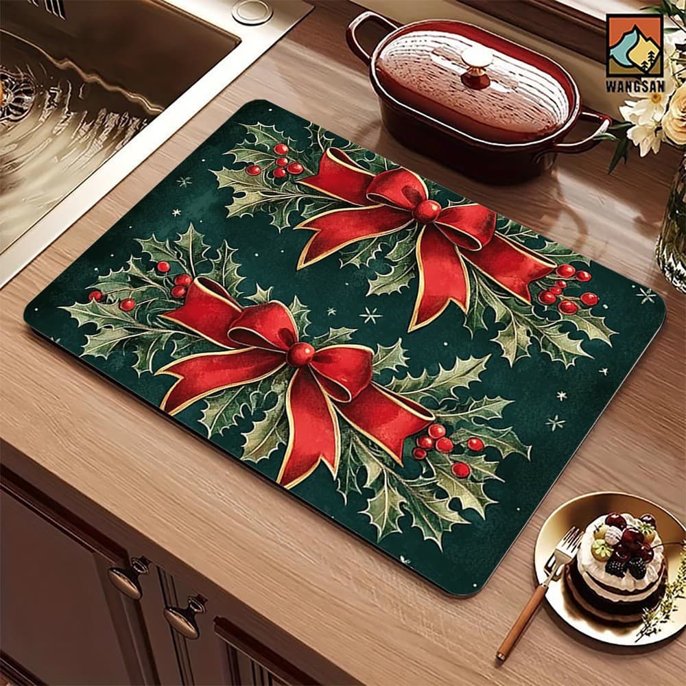 Cross-border Christmas Kitchen Drain Mat Water Absorbent Dustproof Heat Insulation Stain Resistant Coffee Machine Holiday Decorative Table Mat Wholesale