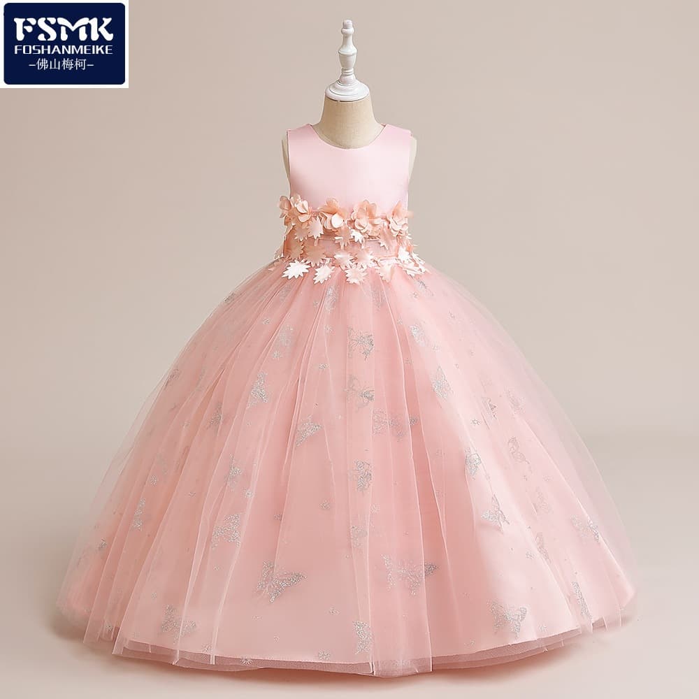 Women's Long Gown Piano Performance Dress Children's Tulle Show Costume Suitable For 5-12 Years Old Middle Big Girls