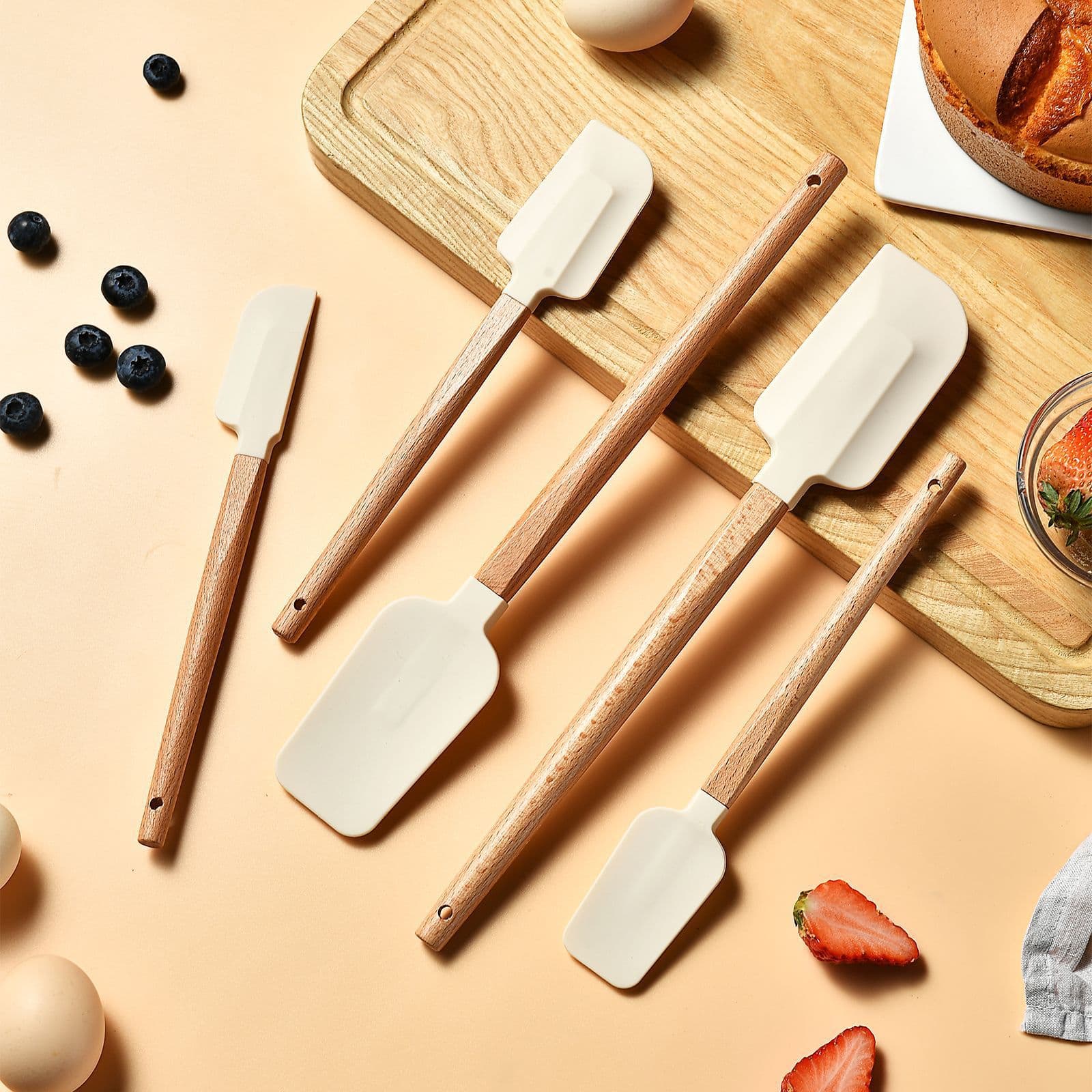 Cross-Border Baking Silicone Spatula 5-Piece Set, High Temperature Resistant Cream Cake Spatula, Household Baking Cream Scraper