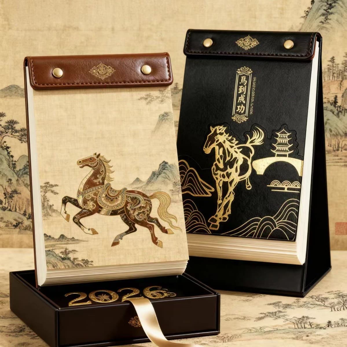 2026 Year of the Horse Desk Calendar Business Retro Enterprise Custom LOGO Desktop Memo Monthly Calendar with Pen Slot Schedule Planner