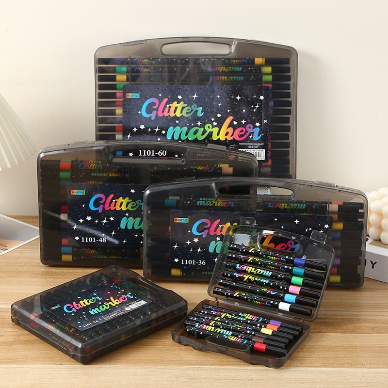 Cross-border Gift Box Set Glitter Marker Pens for Children's Art Drawing, Highlighting Markers, Water-Based, Wholesale In Stock