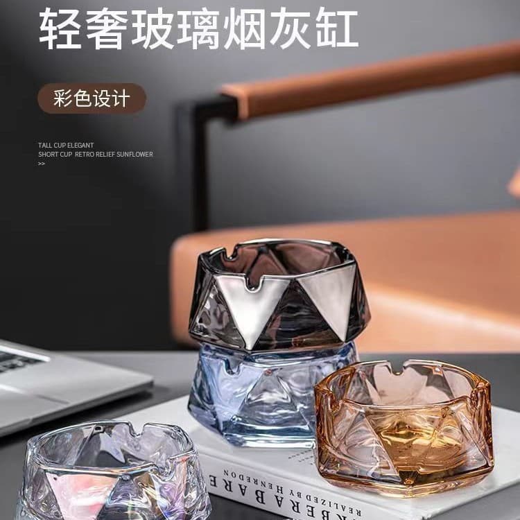 Light luxury crystal glass ashtray, simple office cigarette cup, home creative decoration ashtray, exquisite living room home