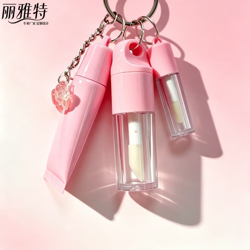 Set of new pink lid cylindrical bottle lip glaze tube hose transparent lipstick tube lip gloss makeup repackaging empty tube