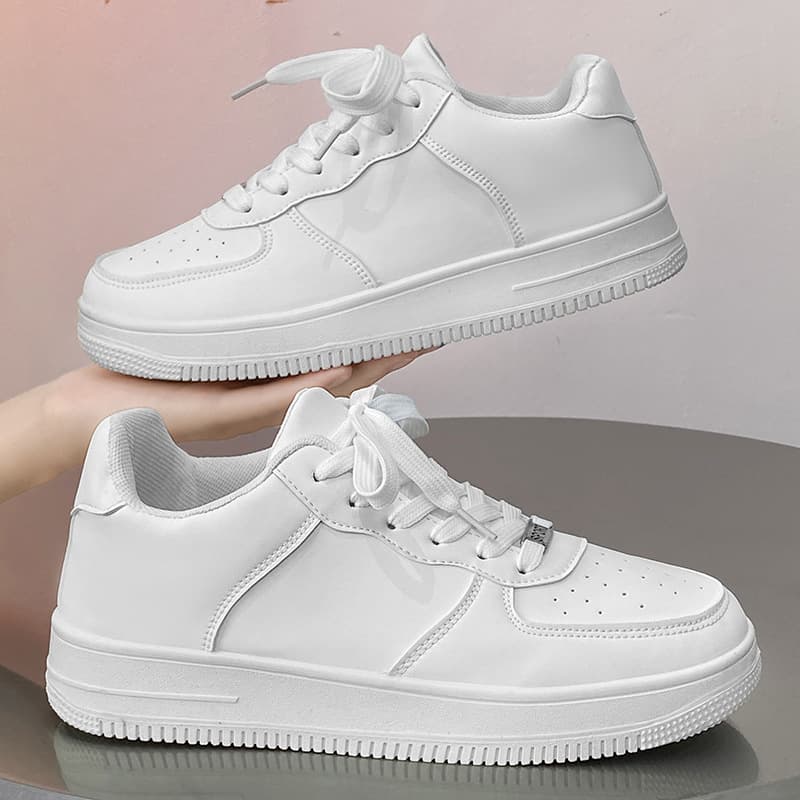 Four Seasons White Casual Shoes for Men, Thick Sole Youth Trendy Sneakers, Student Sports Leisure Shoes, Flat Skate Shoes, Single Shoes
