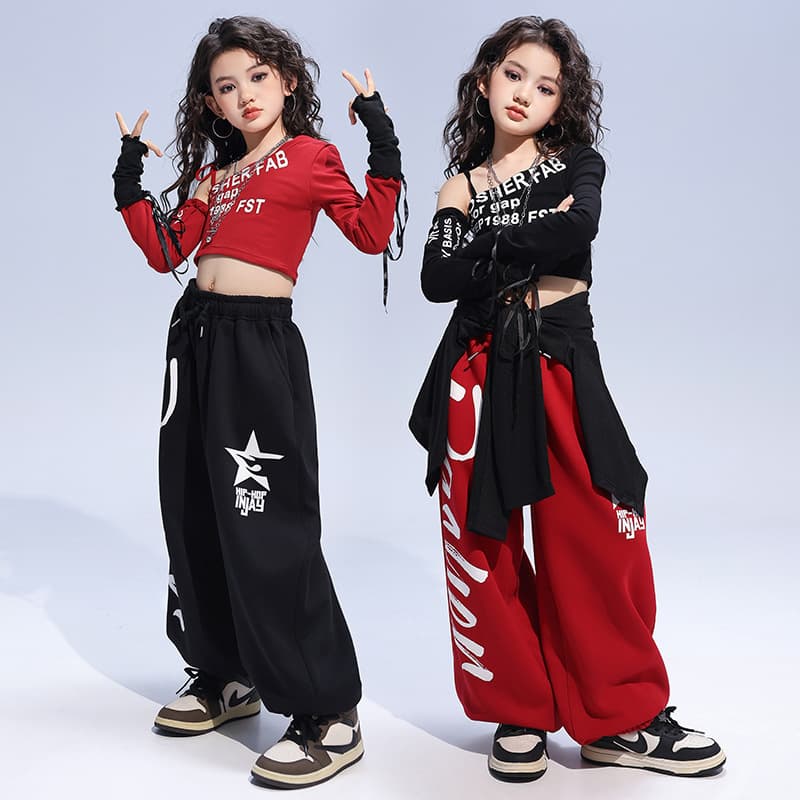 Girls Jazz Dance Outfit, Dance Sweatpants, Crop Top, Skirt Set, Kids Jazz Performance Trendy Clothing