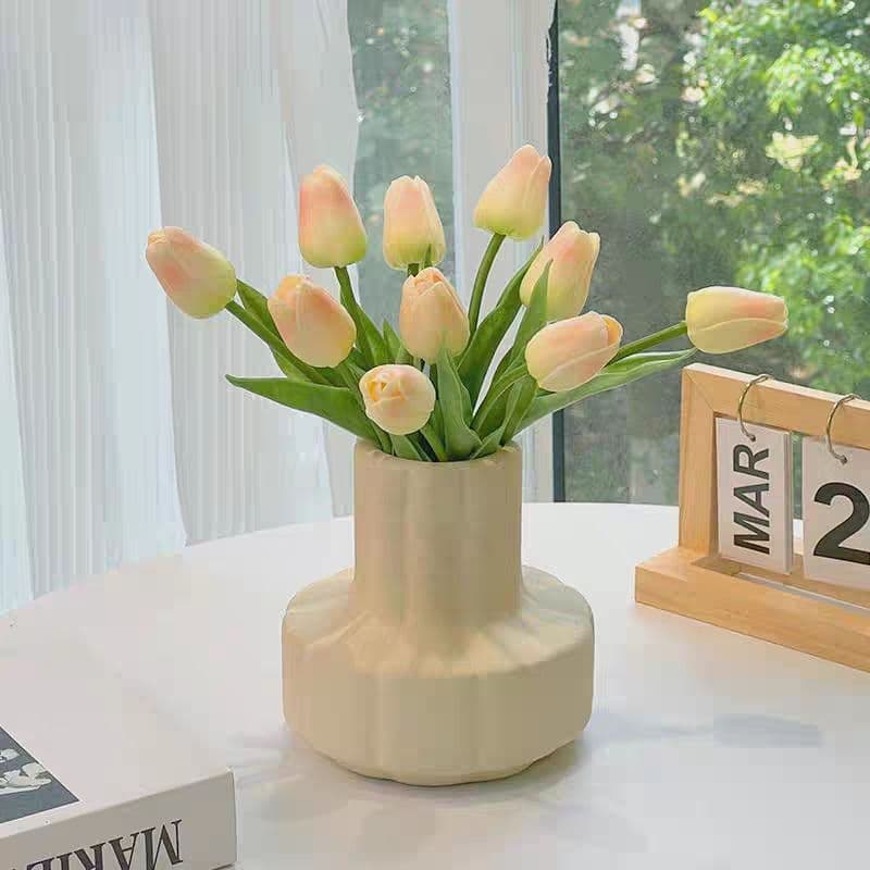 INS High-End Oil Painting Tulip Vase Artificial Flowers Simulation Floral Arrangement Decoration Table Living Room Ornament Props
